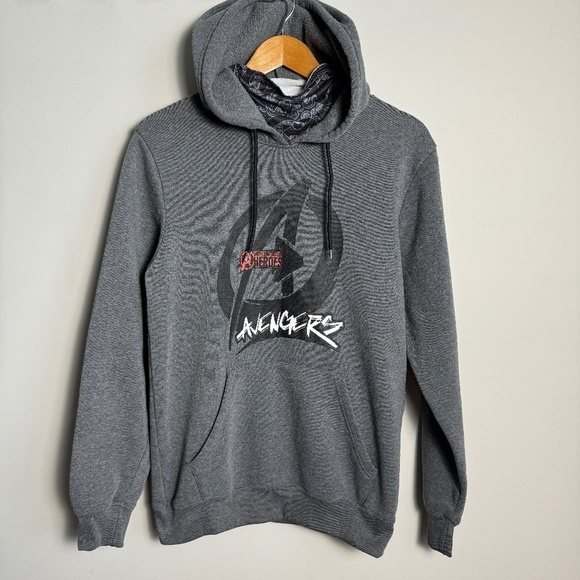 Marvel Avengers Gray Graphic Design Pullover Fleece Face Mask Hoodie Small - Picture 1 of 14